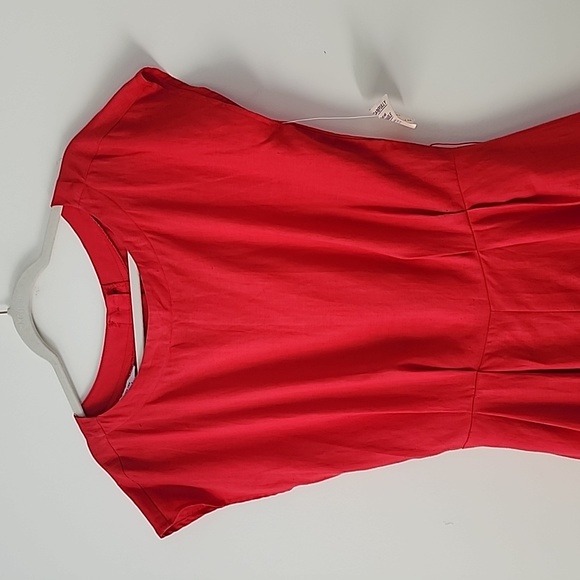 SOLD Marven Singer Vintage Red Linen Button Back Midi Dress 12 B3 - Picture 3 of 10